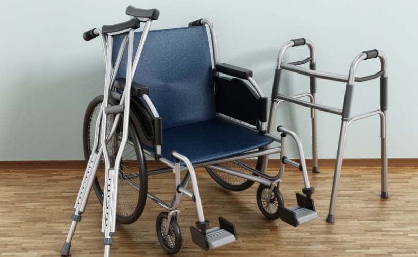 Wheelchair, walker, and crutches for mobility support