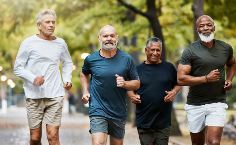 Men jogging together outdoors