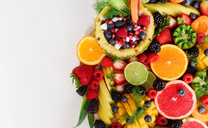 Selection of colorful fresh fruits and vegetables